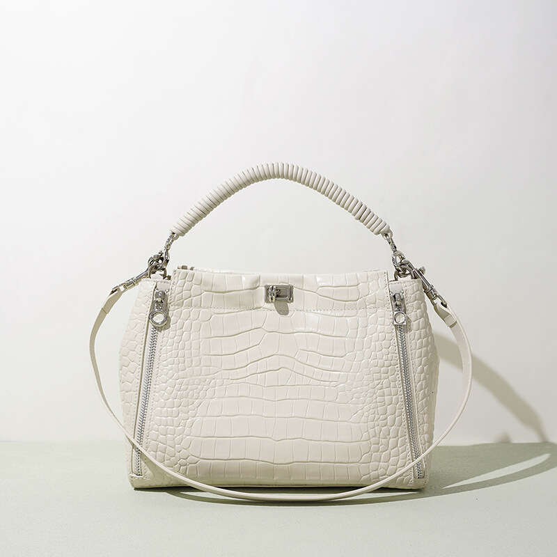 Large Capacity Bucket New Original Crocodile Pattern Simple Shoulder Bag Cross Border Fashion High End Genuine Leather Handbag SENYY