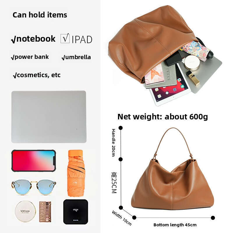 Autumn Winter Kite Shape Underarm Tote Bag Lazy Style Large Capacity Soft Cowhide Versatile Shoulder Handbag SENYY