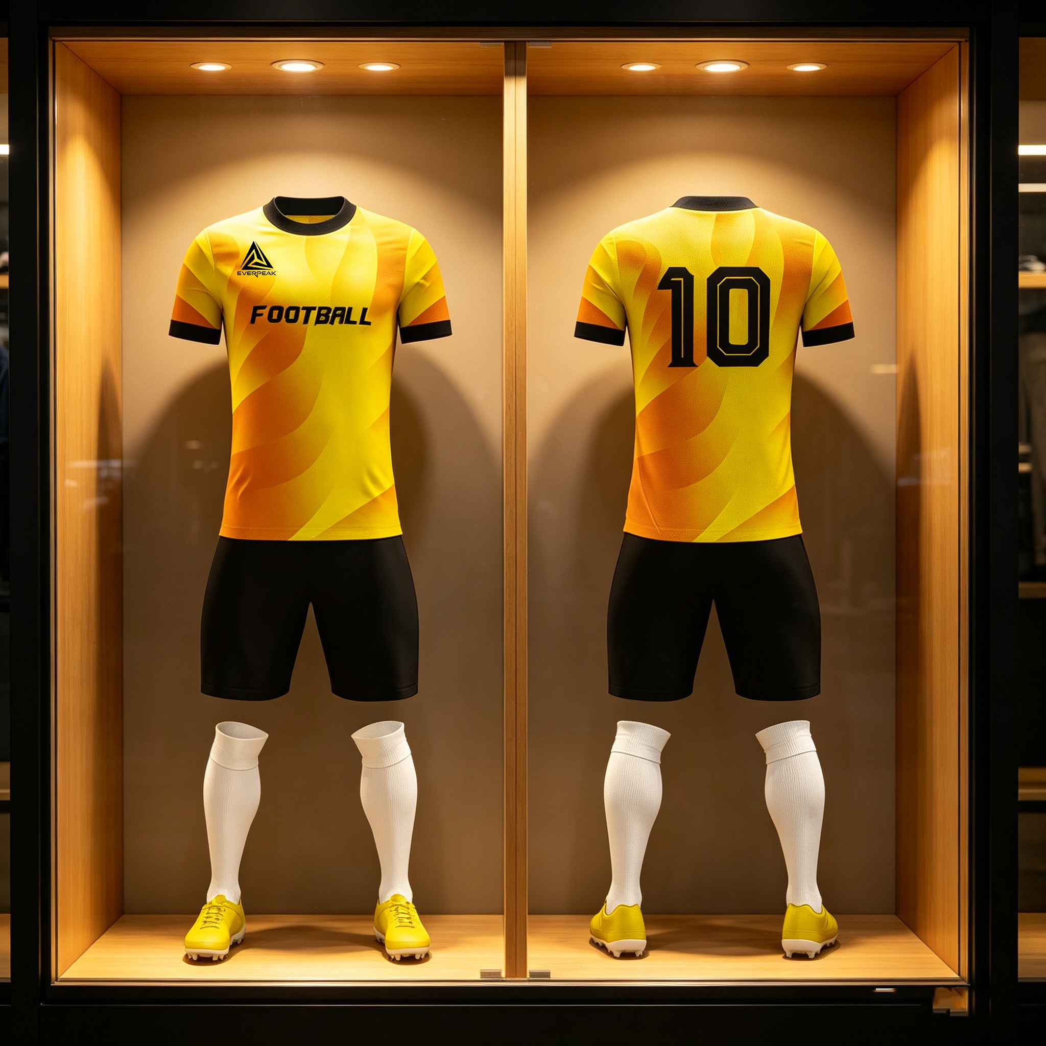 Custom Soccer Jersey Set Men Yellow Orange Swirl Football Uniform with Shorts Personalized Name Number Breathable Quick Dry Team Kit - view 3