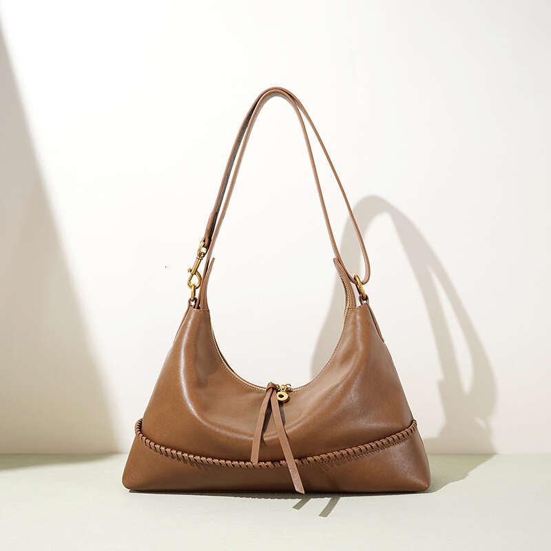 New Retro Hobo Bag Solid Color Genuine Leather Large Capacity Underarm Shoulder Handbag SENYY