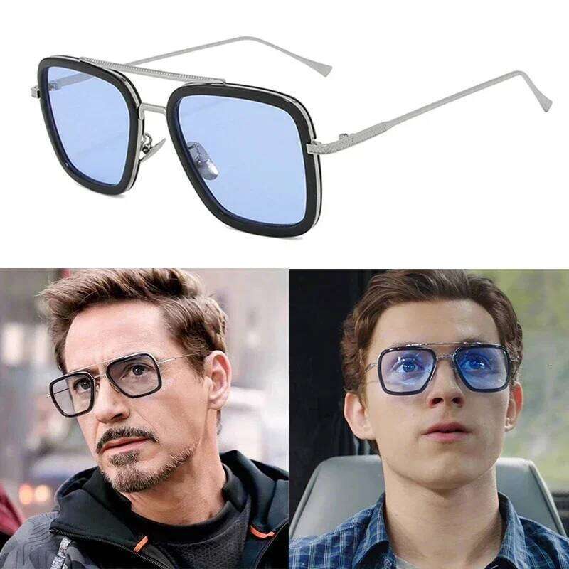 Tony Stark Sunglasses Iron Man Sun Glasses Vintage Square Metal Frames W260525