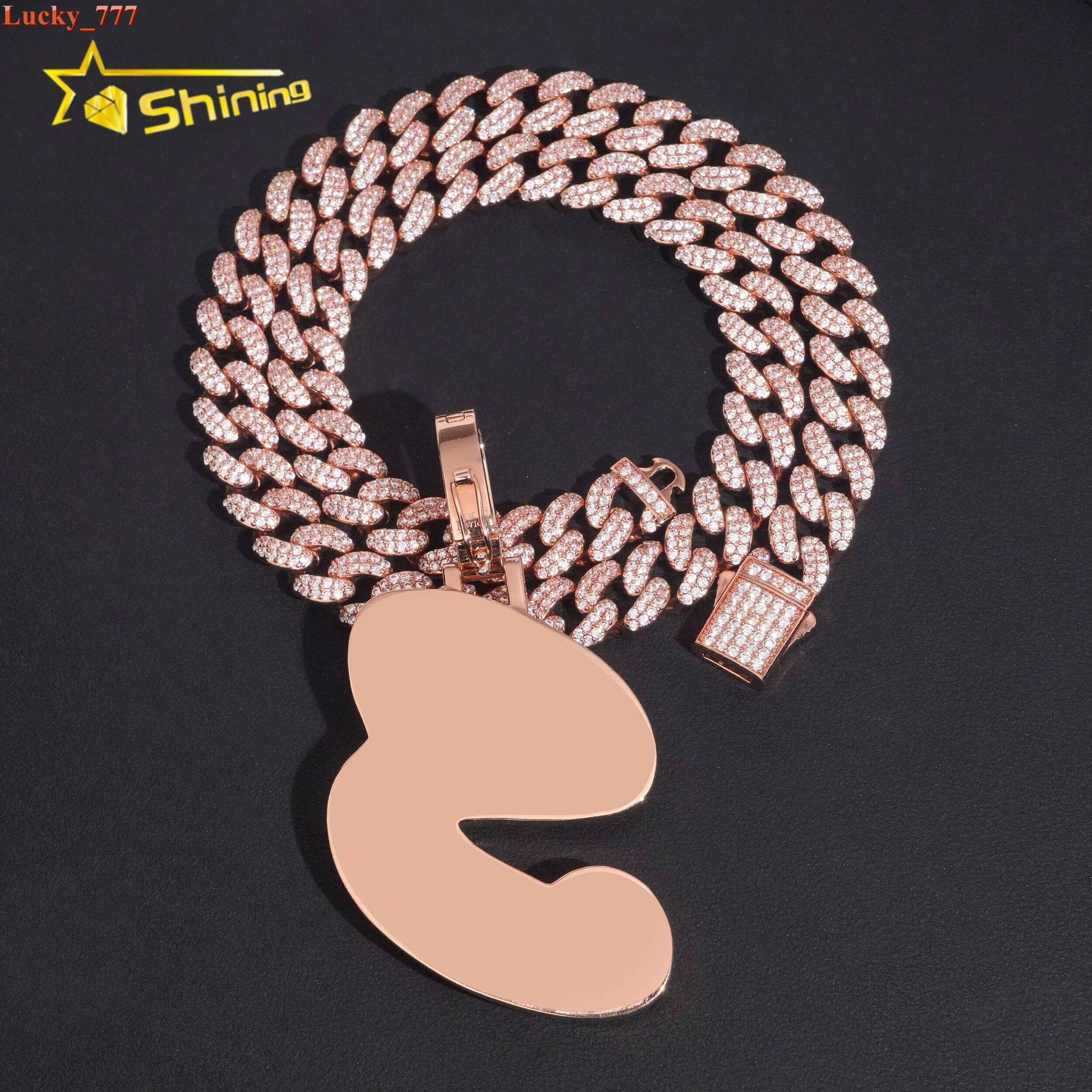 Hip Hop 925 Silver Letter S Rose Gold Pendant Moissanite Fine Jewelry Custom Iced Out Baguette Moissanite Pendant for Men