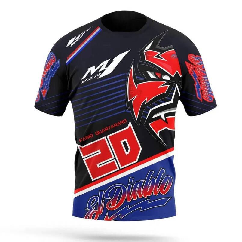 Fabio Quartararo fan t-shirt, year 20, El Diablo graphic design, motorcycle racer, 3D printed, unisex, casual style, suitable for summer, short sleeve