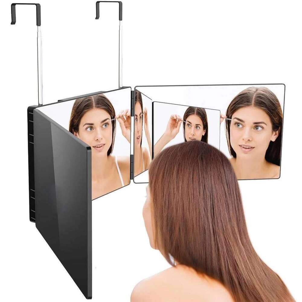 3 Way Compact Self Hair Cutting Portable Trifold Cosmetic Makeup Vanity Mirror for Men and Women Folding Black W260525
