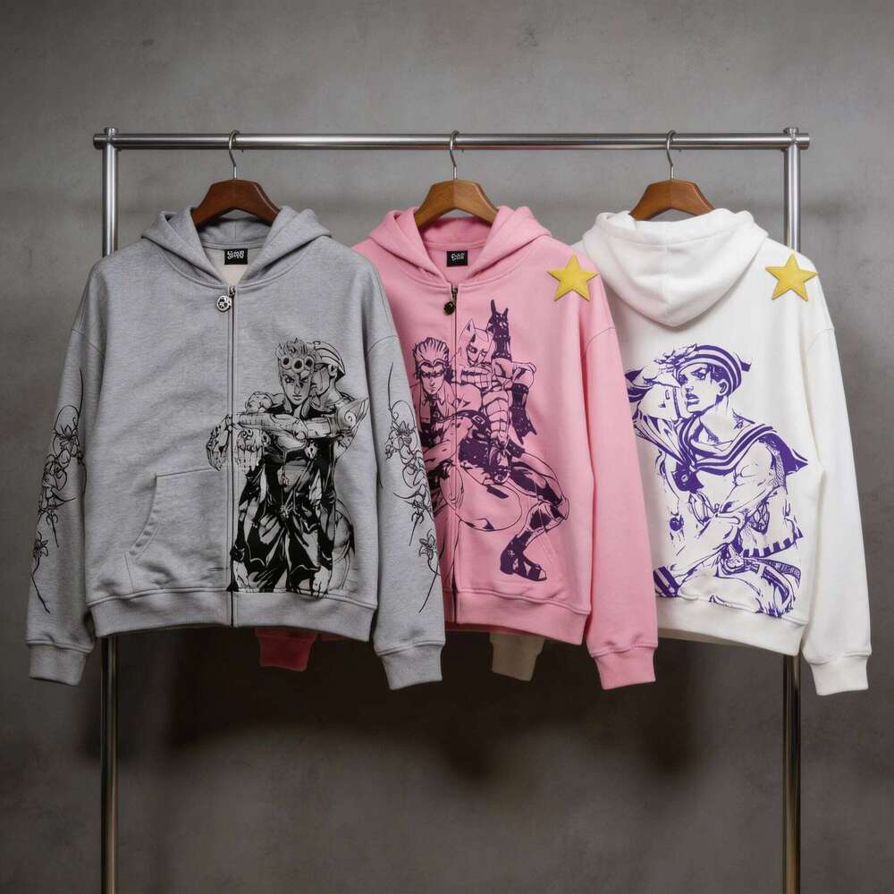 Jojo Bizarre Adventure Star Design Hoodies Women Zip Anime Hoodie Harajuku Streetwear Sweatshirt Y2k Men Clothing 26Y0525