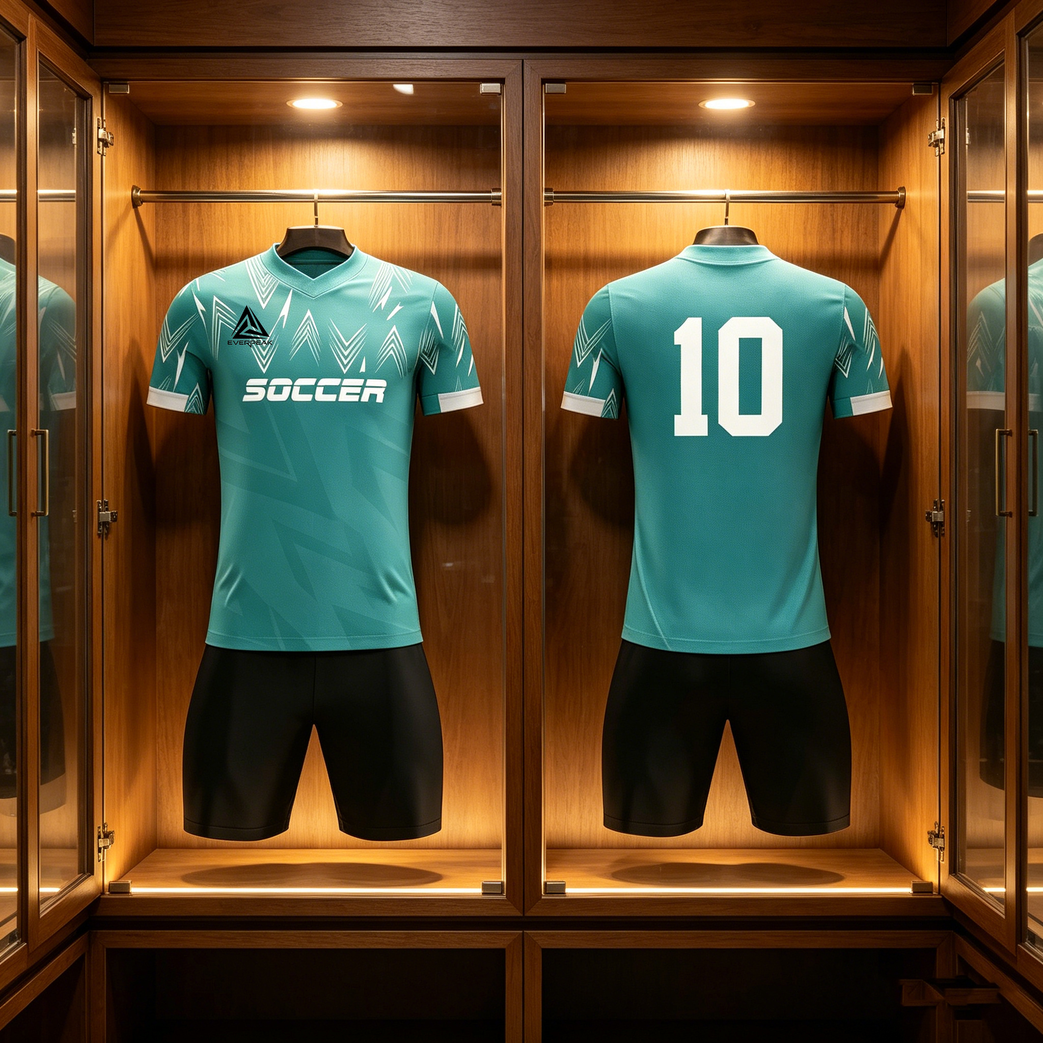Custom Soccer Jersey Set Men Teal Geometric Arrow Football Uniform with Shorts Personalized Name Number Breathable Quick Dry Kit - view 3