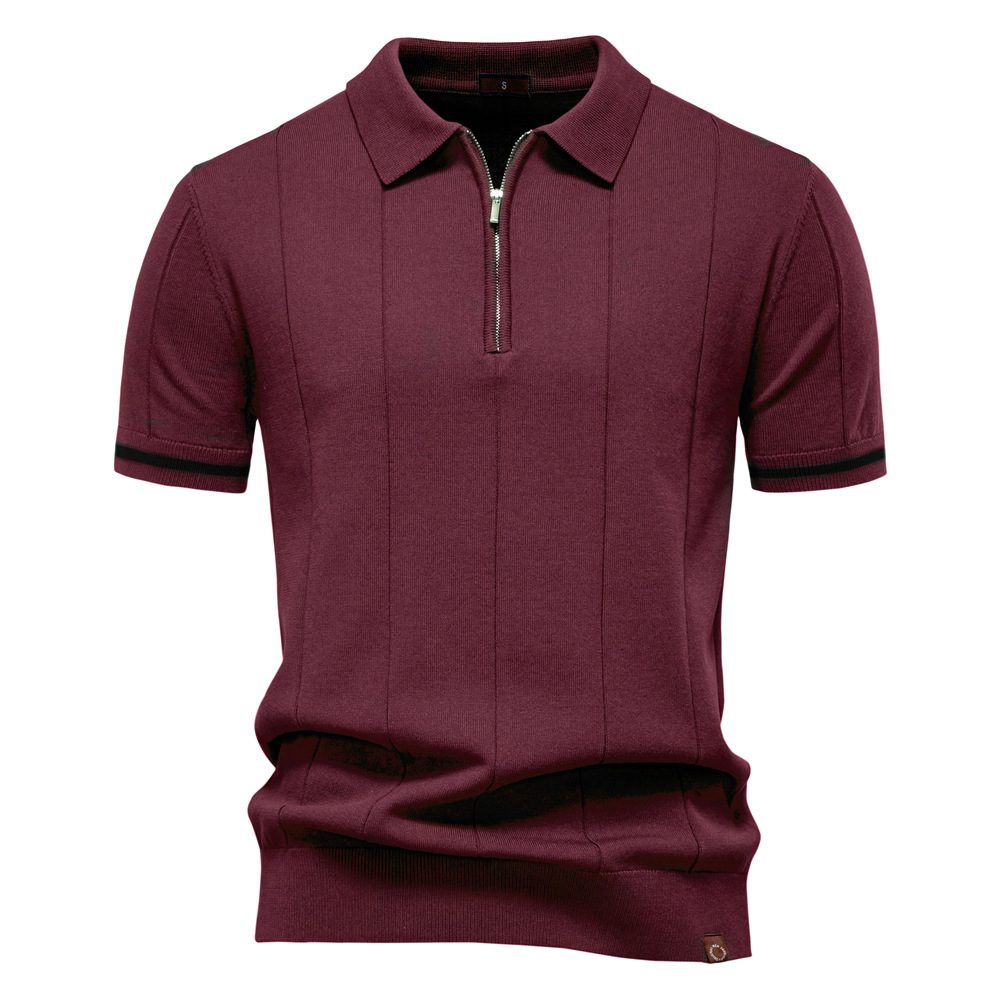 Men's Polos Summer Mens Knit T-shirt High-quality Fashion Lapel Half Zip Polo Shirt Solid Color British Short-sleeved Sweaters Men Clothing