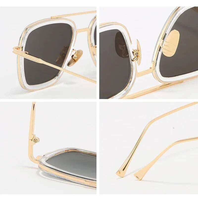 Tony Stark Sunglasses Iron Man Sun Glasses Vintage Square Metal Frames W260525 - view 7