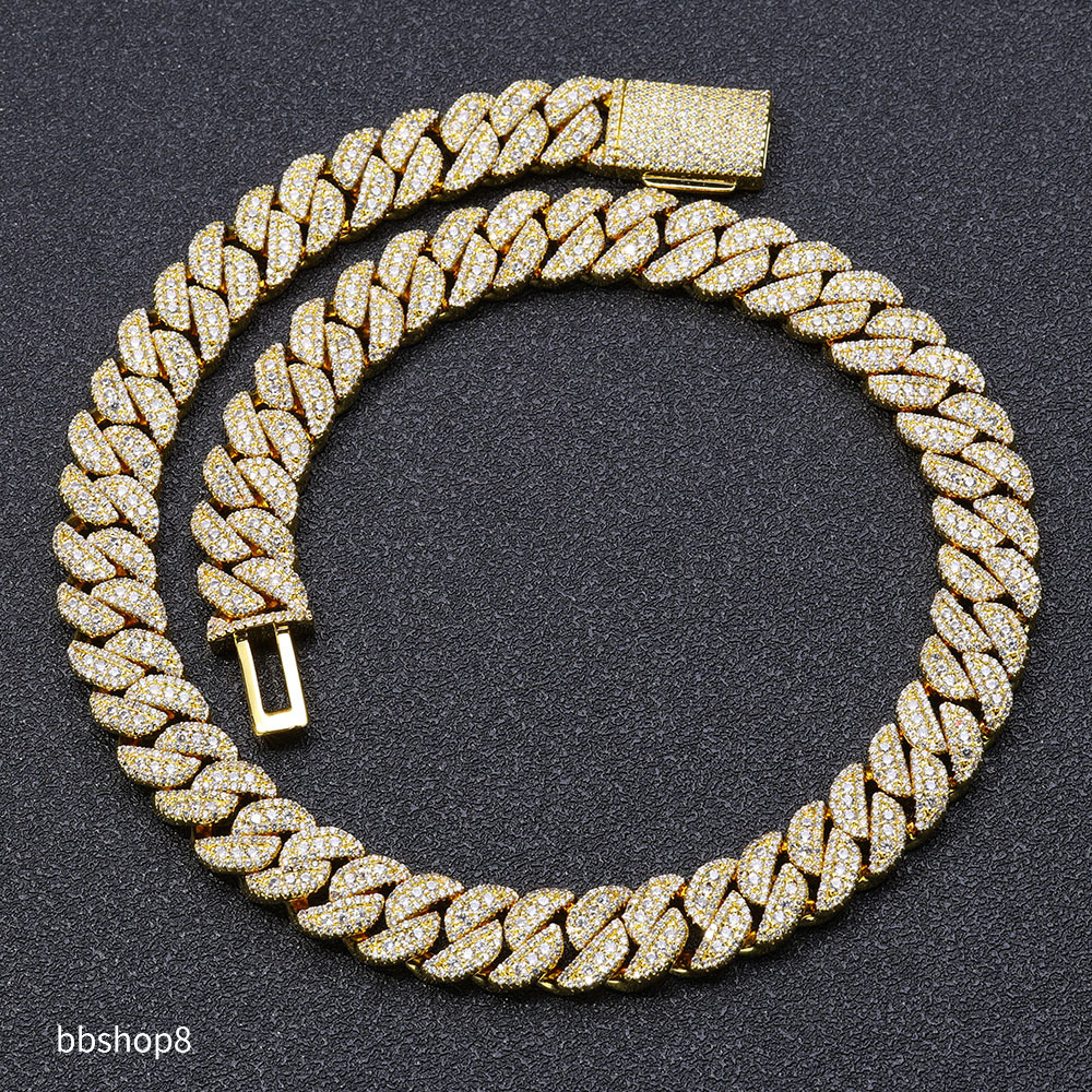 Hip Hop jewelry VVS Moissanite Cuban Necklace by GRA test Diamond 14mm Cuban chain bracelet men sparkle Cuban jewelry