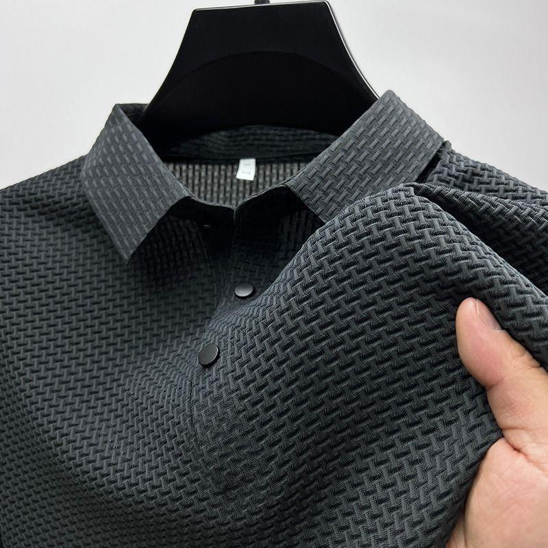 Men's Polos Ice Silk Mesh Polo Shirt Summer Short Sleeve T-shirt Simple Solid Color Cool Breathable Business Casual Sweat Absorbent high quality 