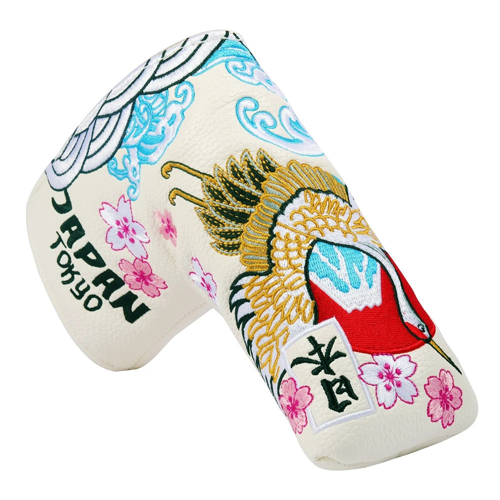 PU Leather Crane Japan Embroidery Strong Magnetic Closure Golf Headcover Blade Putter Cover 260521