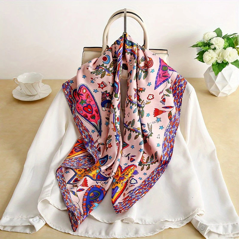 9090Cm Square Scarf Twill Silk Feeling Women Head Shawls and Wraps y Hair Tree Print Neck Scarves Hijab Bandana Pashmina 260525