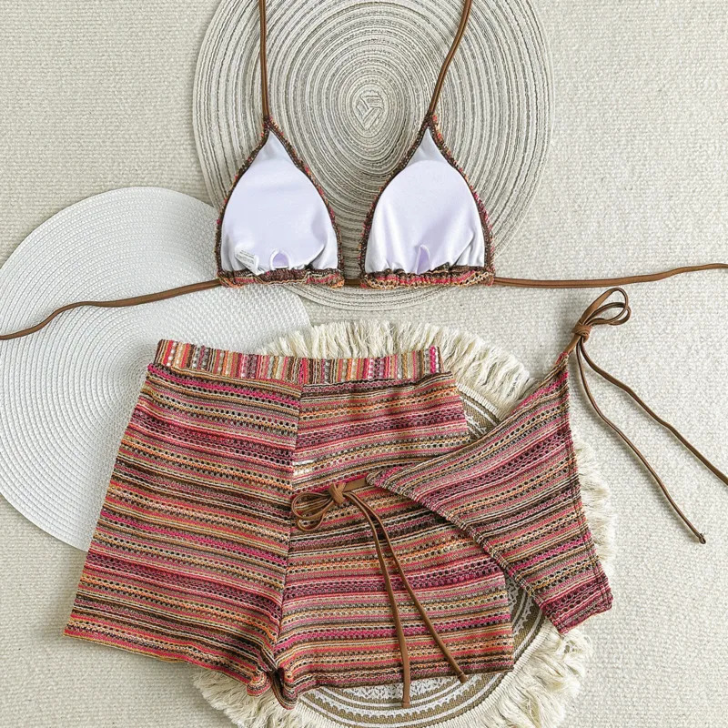 Sexy Striped Bikinis Female Swimsuit 3 Piece Swimwear Beach Swim Wear Bathing Suits Brazilian Bikini Set Pool Bather y260615 - view 3