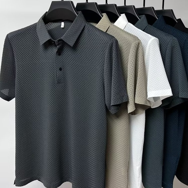 Men's Polos Ice Silk Mesh Polo Shirt Summer Short Sleeve T-shirt Simple Solid Color Cool Breathable Business Casual Sweat Absorbent high quality 