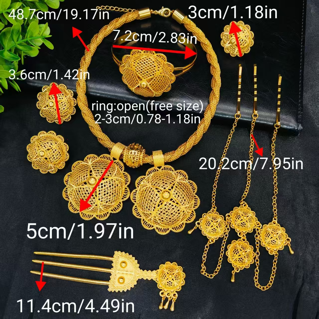 Ins Ethiopian 6pcs Twisted Necklace Sets For Women Wedding Dubai Gold Plated African Jewelry Set Indian Jewellery Anniversary Gifts