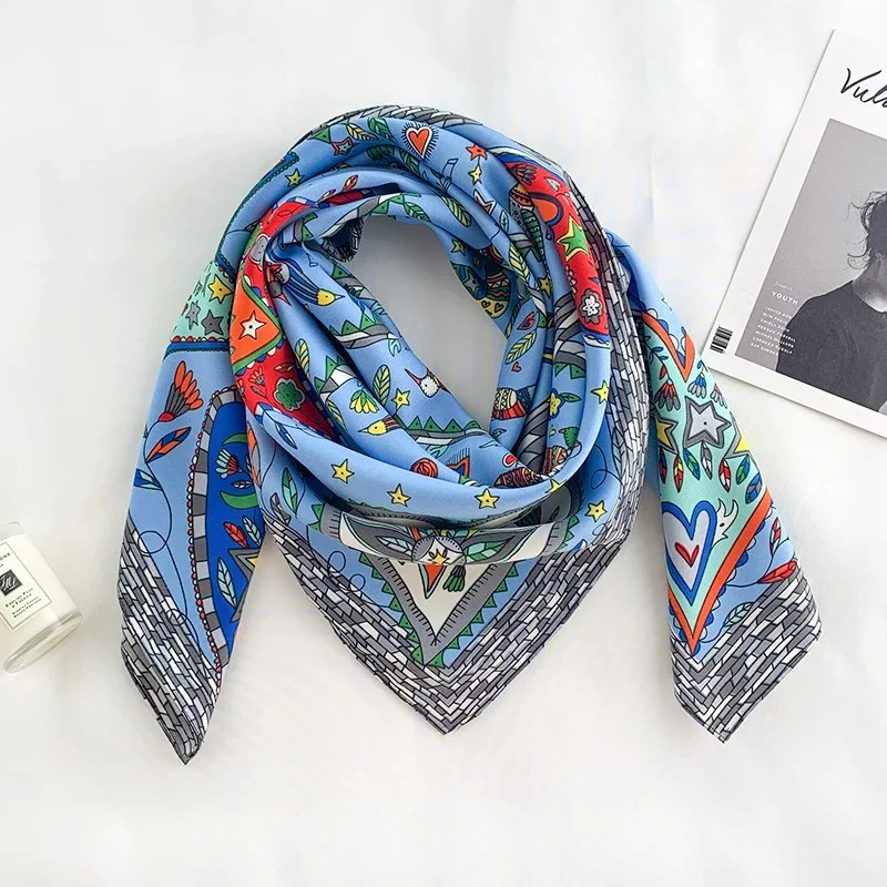 9090Cm Square Scarf Twill Silk Feeling Women Head Shawls and Wraps y Hair Tree Print Neck Scarves Hijab Bandana Pashmina 260525