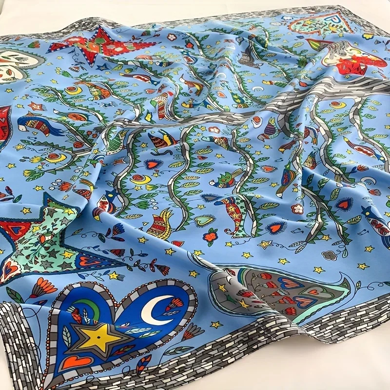 9090Cm Square Scarf Twill Silk Feeling Women Head Shawls and Wraps y Hair Tree Print Neck Scarves Hijab Bandana Pashmina 260525