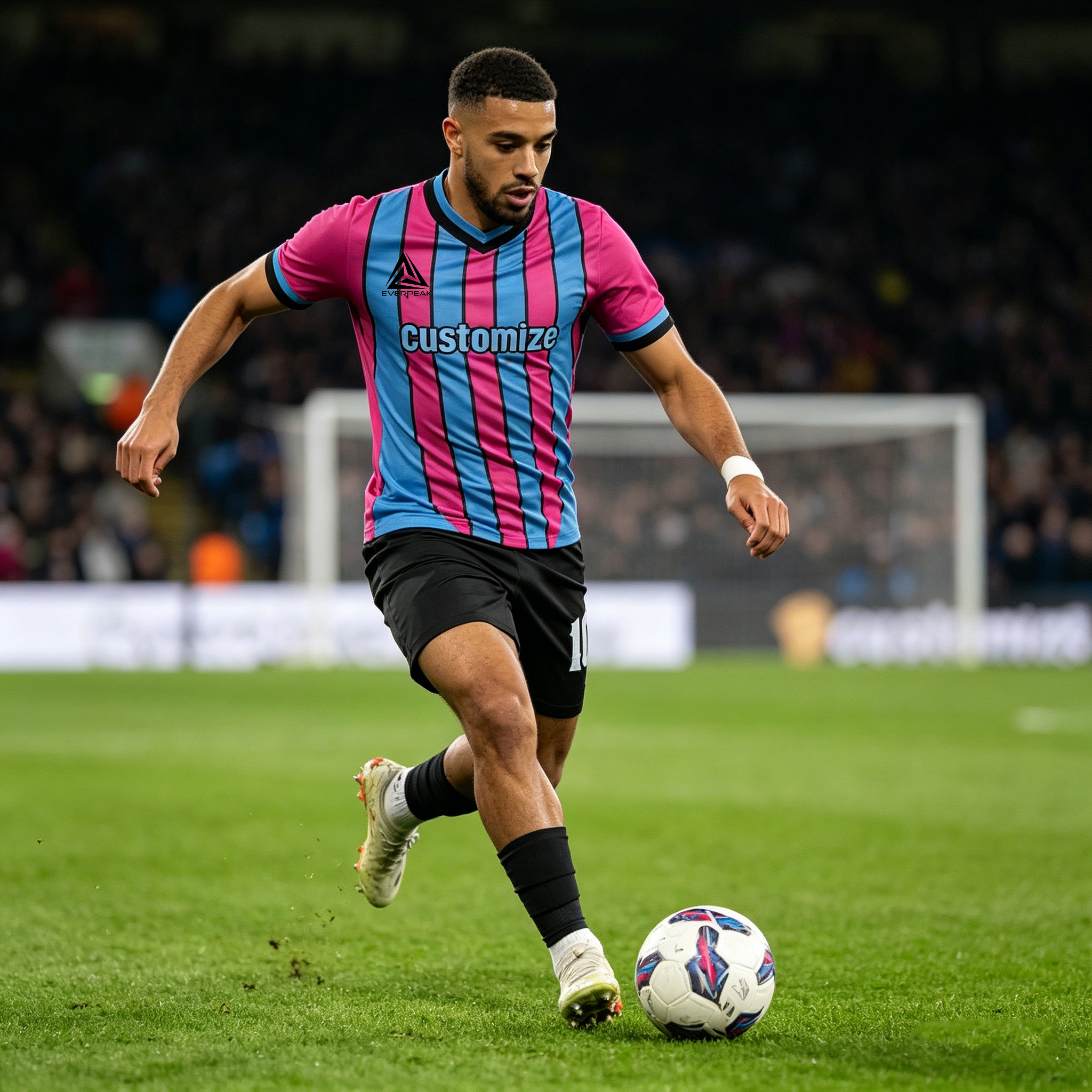 Custom Soccer Jersey Set Men Pink Blue Vertical Stripe Football Uniform with Shorts Personalized Name Number Breathable Quick Dry Kit - view 6