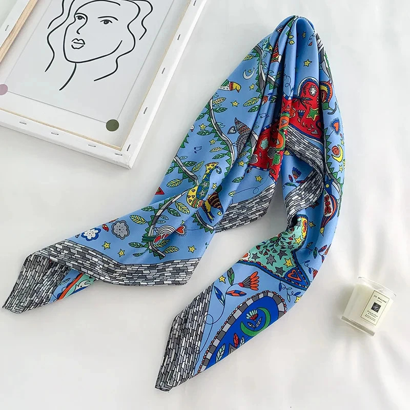 9090Cm Square Scarf Twill Silk Feeling Women Head Shawls and Wraps y Hair Tree Print Neck Scarves Hijab Bandana Pashmina 260525