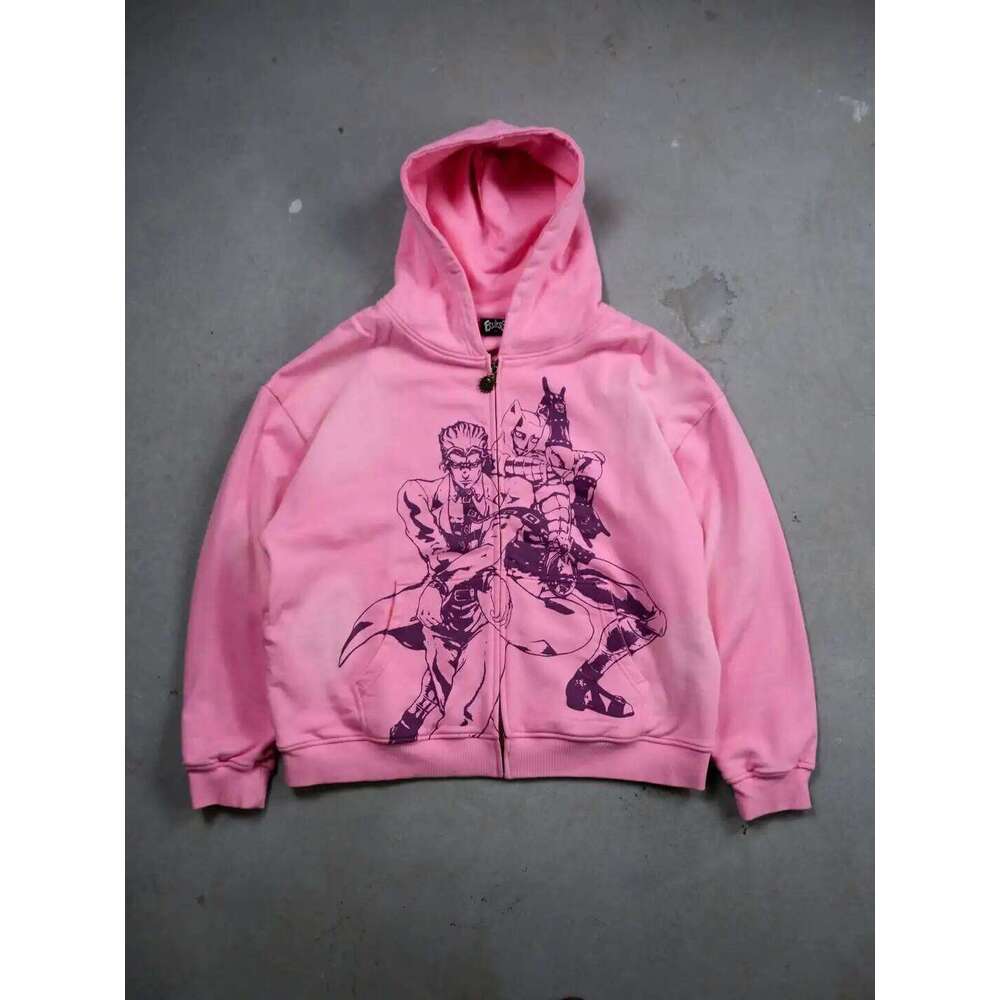 Jojo Bizarre Adventure Star Design Hoodies Women Zip Anime Hoodie Harajuku Streetwear Sweatshirt Y2k Men Clothing 26Y0525