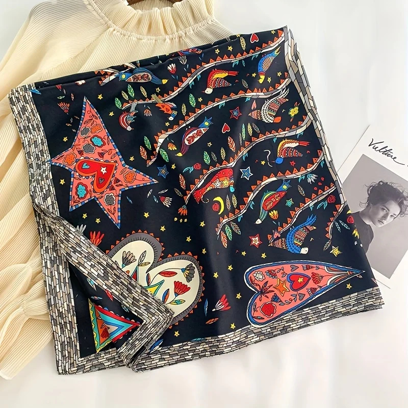 9090Cm Square Scarf Twill Silk Feeling Women Head Shawls and Wraps y Hair Tree Print Neck Scarves Hijab Bandana Pashmina 260525