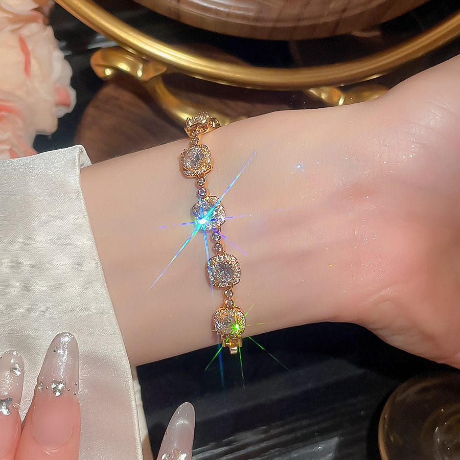 18K real gold plated zircon small cube beautiful stackable bracelet, light luxury niche high-end jewelry for women - view 6