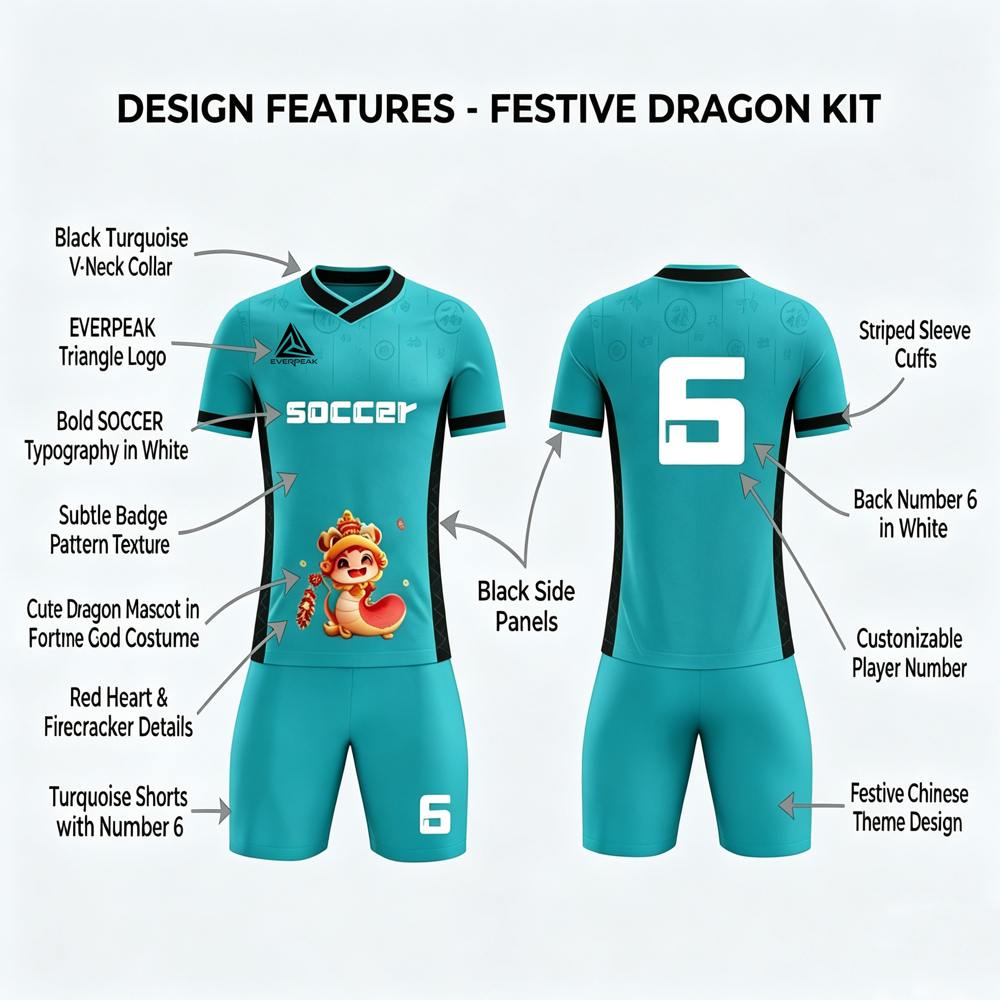 Custom Chinese New Year Snake Soccer Jersey Set Men Quick Dry Football Uniform with Shorts Customizable Team Name Number Logo - view 8