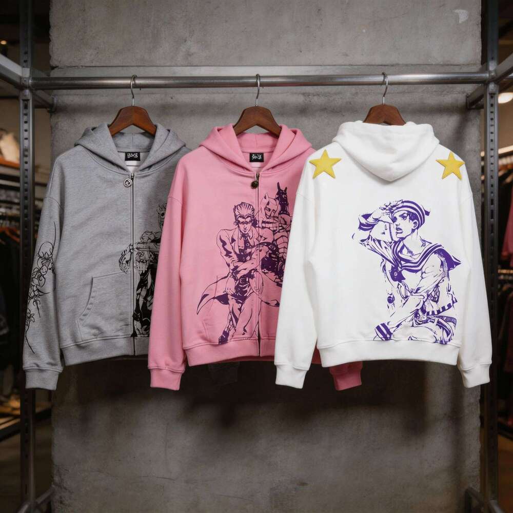 Jojo Bizarre Adventure Star Design Hoodies Women Zip Anime Hoodie Harajuku Streetwear Sweatshirt Y2k Men Clothing 26Y0525