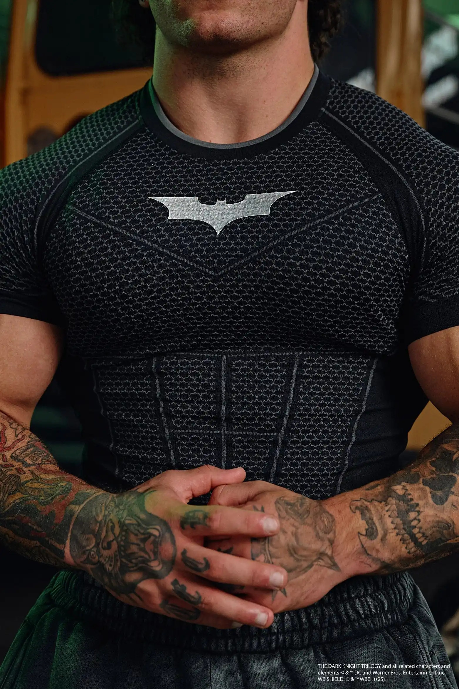 Mens Batman Print Compression T-Shirt Seamless Honeycomb Breathable Quick Dry Short Sleeve High Elastic Fitness Gym Top Runn 260525