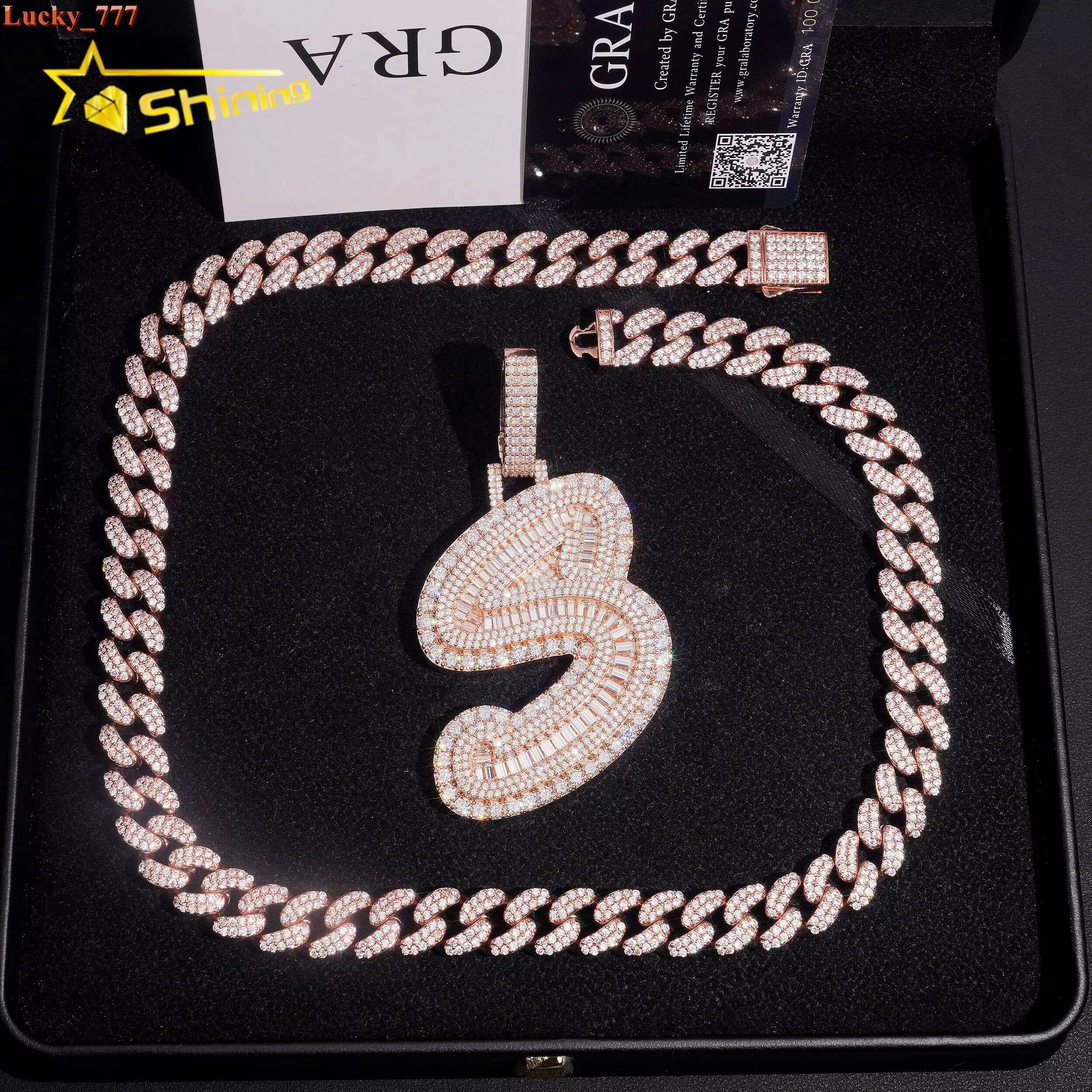 Hip Hop 925 Silver Letter S Rose Gold Pendant Moissanite Fine Jewelry Custom Iced Out Baguette Moissanite Pendant for Men