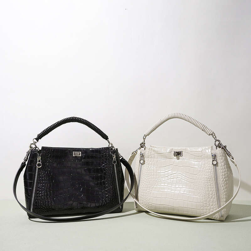 Large Capacity Bucket New Original Crocodile Pattern Simple Shoulder Bag Cross Border Fashion High End Genuine Leather Handbag SENYY