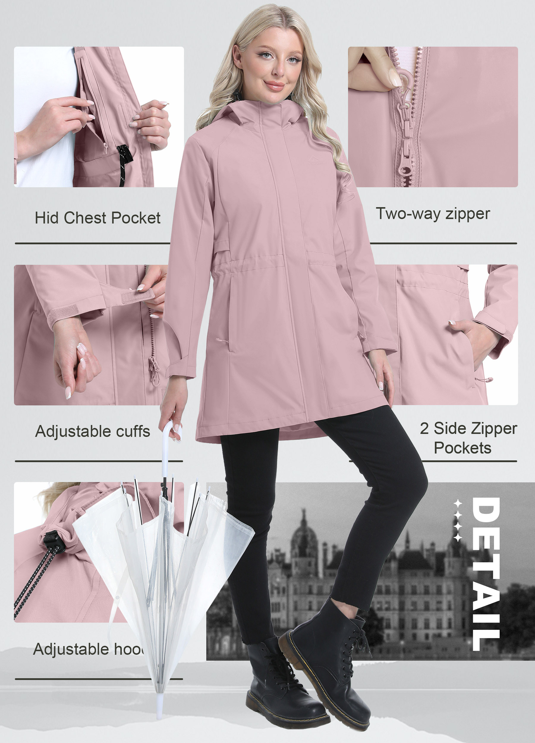 Waterproof Womens Fleece-Lined Hooded Coat Perfect for Rainy Weather