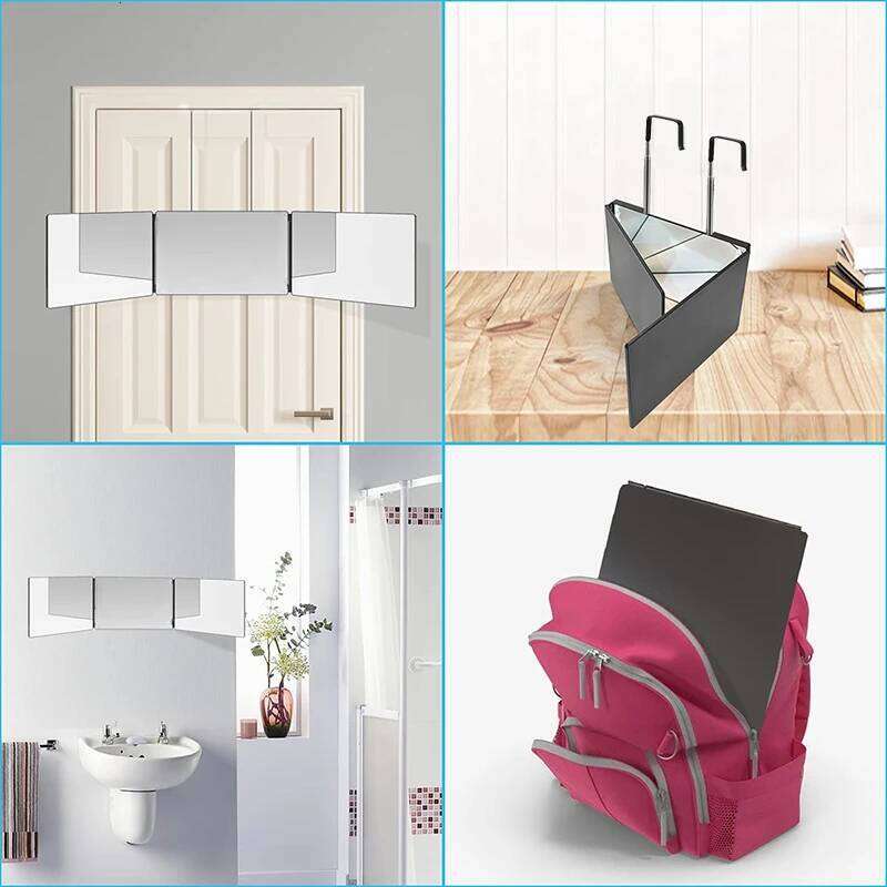 3 Way Compact Self Hair Cutting Portable Trifold Cosmetic Makeup Vanity Mirror for Men and Women Folding Black W260525