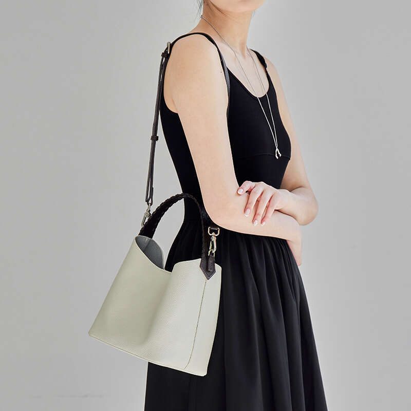 Genuine Leather Korean Style Bucket Bag Casual Versatile Shoulder Crossbody Underarm Handbag for Women SENYY