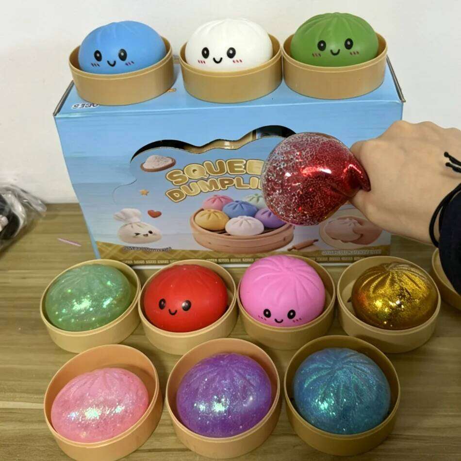 one random colorGlitter Squishies Bun Baozi Dumpling Mystery Box Colorful Food Squishy Sensory Fidget Toy Anti 26L0526