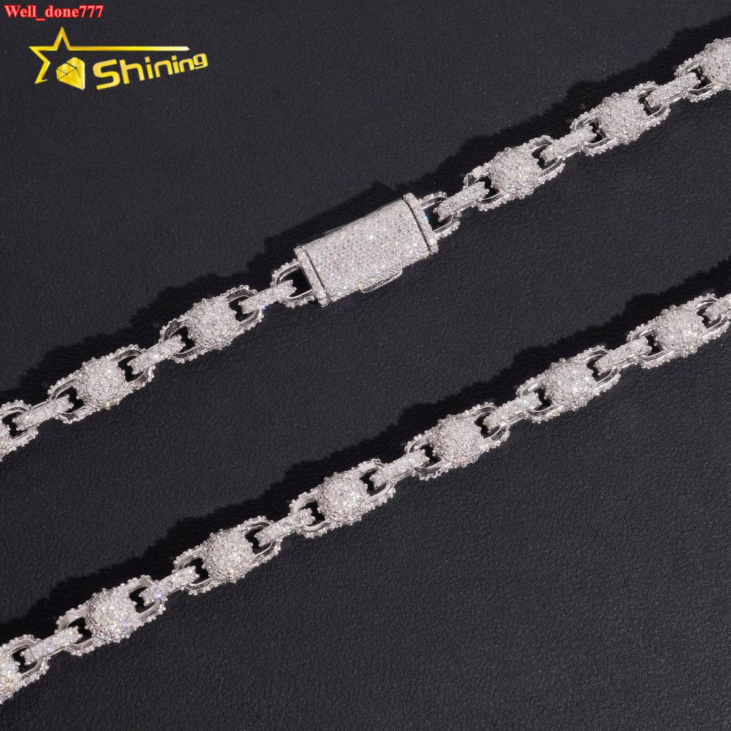 Infinite Beaded Chain Beads 8mm Iced Out VVS Moissanite Pass Diamond Test Cuban Link Chain Hip Hop Mens 925 Silver Necklace Jewelry