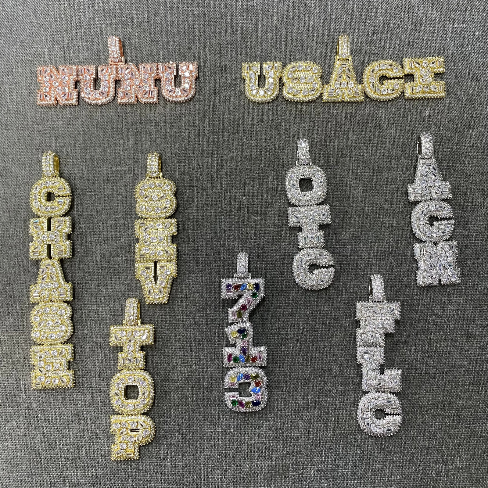 THE BLING KING Custom Vertical Initial Letter Pendant Mixed Inlay Different Shape Cubic Zircon NamePlate Necklace Hiphop Jewelry 260526 - view 4