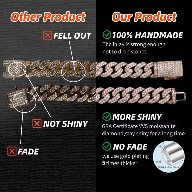 Fine Jewelry 925 Silver Gold Plated High Quality Hand Setting Iced Out VVS Moissanite Diamond HipHop Rope Chain Necklace for Men - view 7