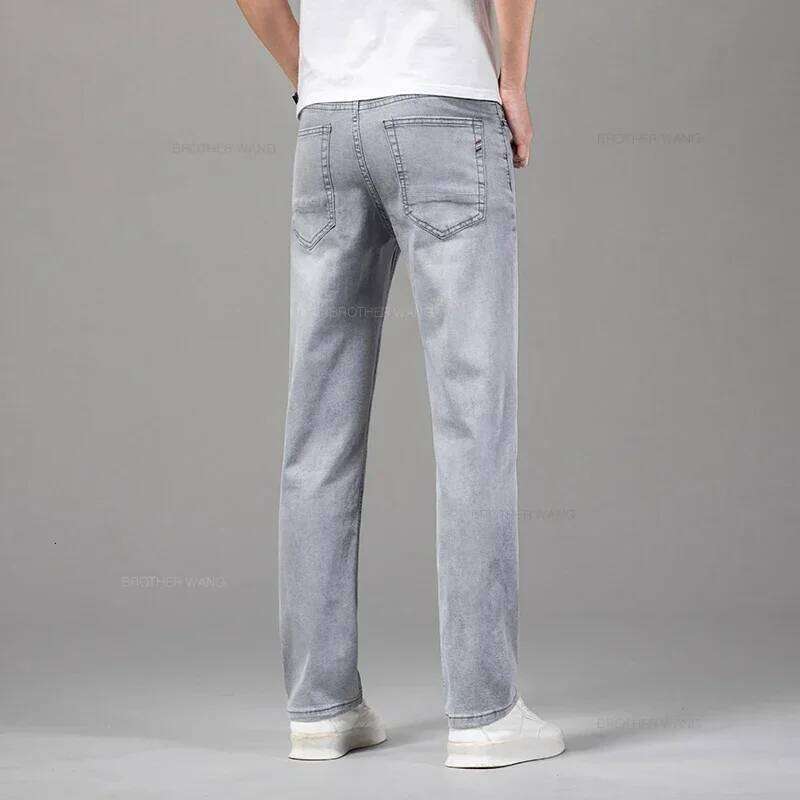 Summer Brand Men's Fit Straight Lightweight Cotton Stretch Business Casual High Waist Thin Light Grey Jeans mens pants