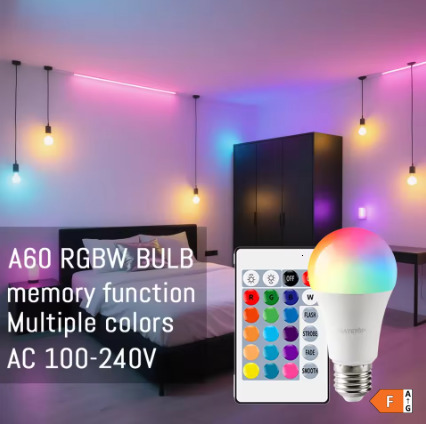 E27 Base RGB LED Bulb 24 Key Remote Control Dimmable 10W AC220V 110V Colorful Change For Bedroom Living Room Desk Lamp