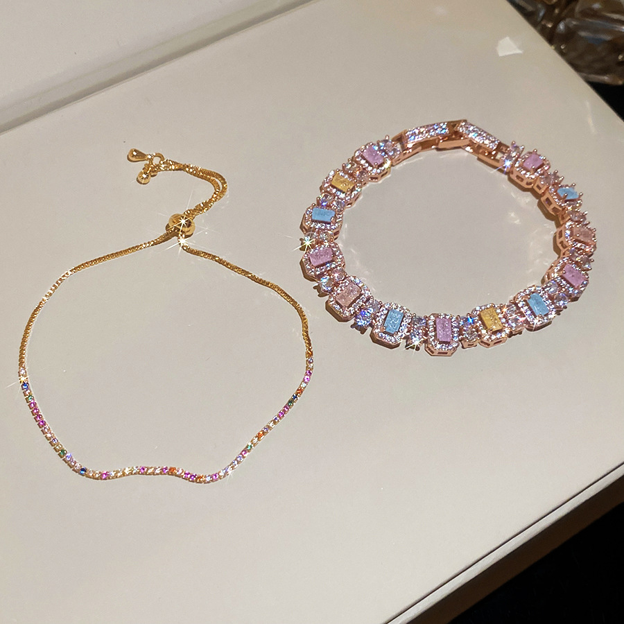 Shiny zircon square bracelet, dopamine sweet style, light luxury, high-end feel, versatile jewelry - view 3