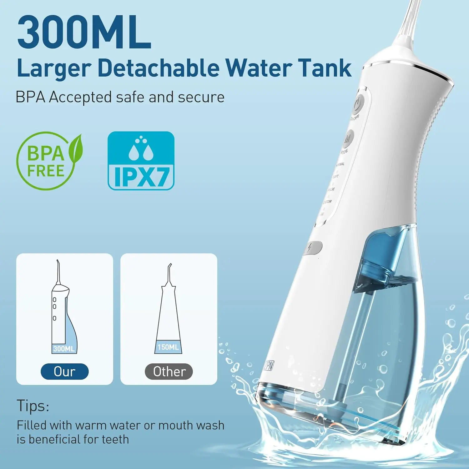 ZPN Water flosser for Teeth Cleaning and Flossing with 5 Replaceable Jet Tips IPX7 Waterproof Water Flosser Portable and Rechar 260525 - view 6