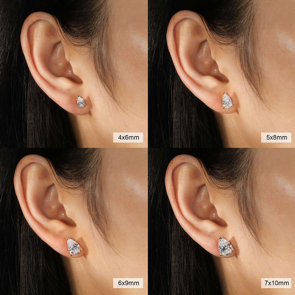 14K Pear-shaped Moissanite VVS Moissanite IGI VVS Moissanite 925 Sterling Silver Stud Earrings - view 4