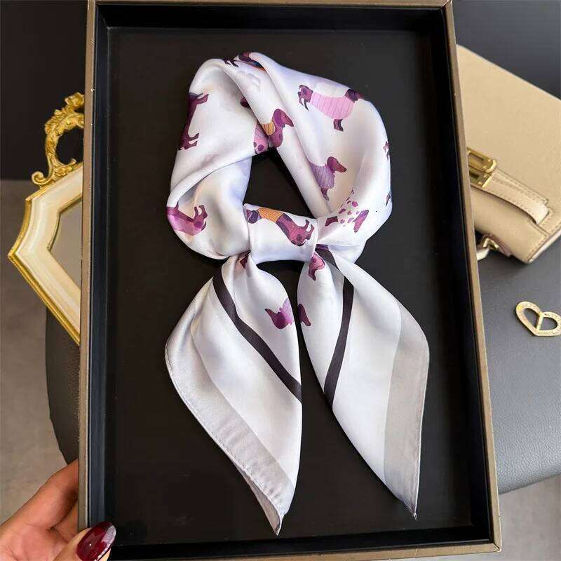 Silk Square Scarf Women Luxury Dog Print Kerchief Soft Satin Hairband Hands Bag Ribbon Foulard Hijab Neckerchief Headband Ladies 26Y0526 - view 3