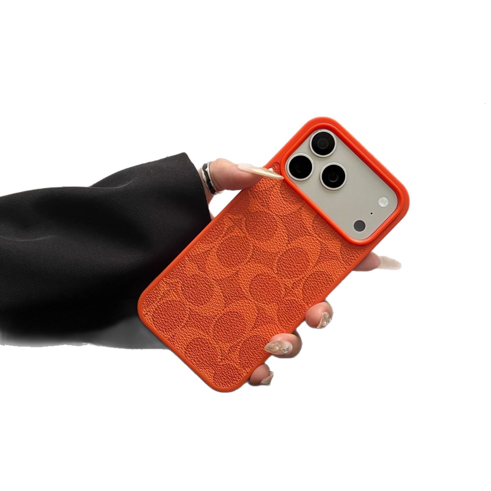 New high-end niche C-pattern leather phone case suitable Apple 17 Pro Max, full protection and anti-drop for 15 Pro, cross-border