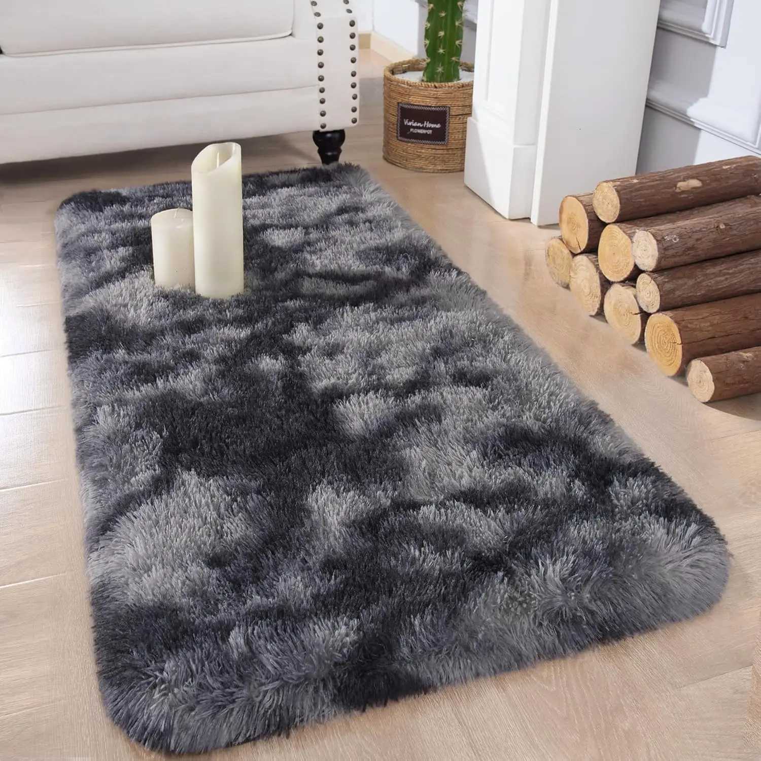 VIKAMA Modern Shaggy Runner Rug Soft Bedside Rug for Bedroom Living Room Sofa Runner Hallway Mat Home Decor W260525