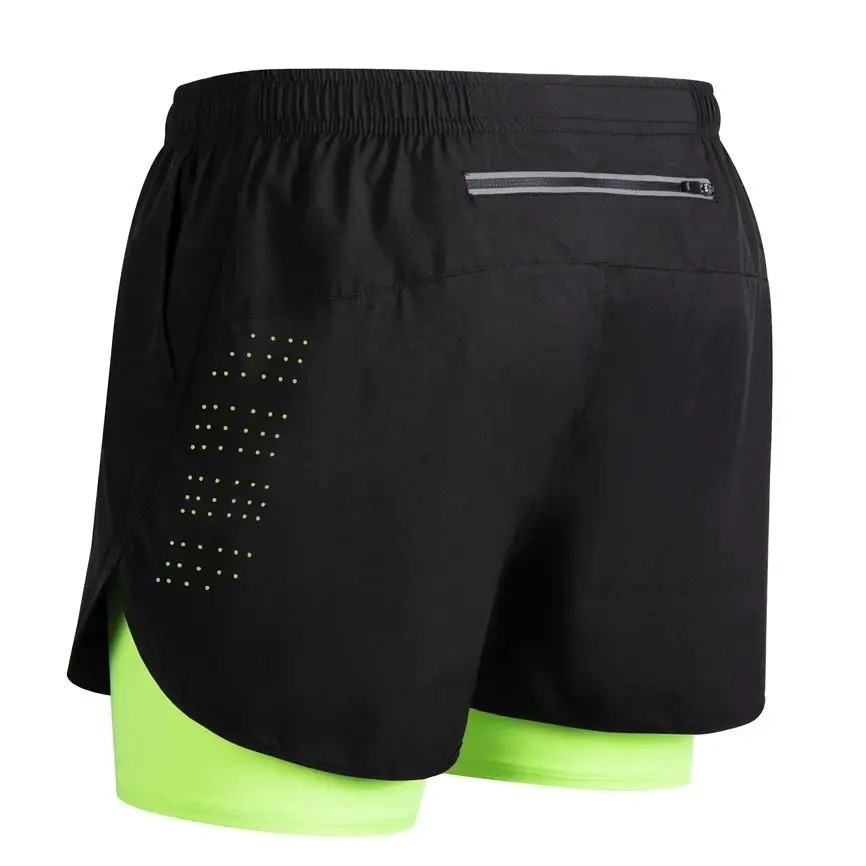Summer mens reflective running shorts Fitness quick drying double-layer shorts Mens exercise training bodybuilding shorts 260525 - view 3