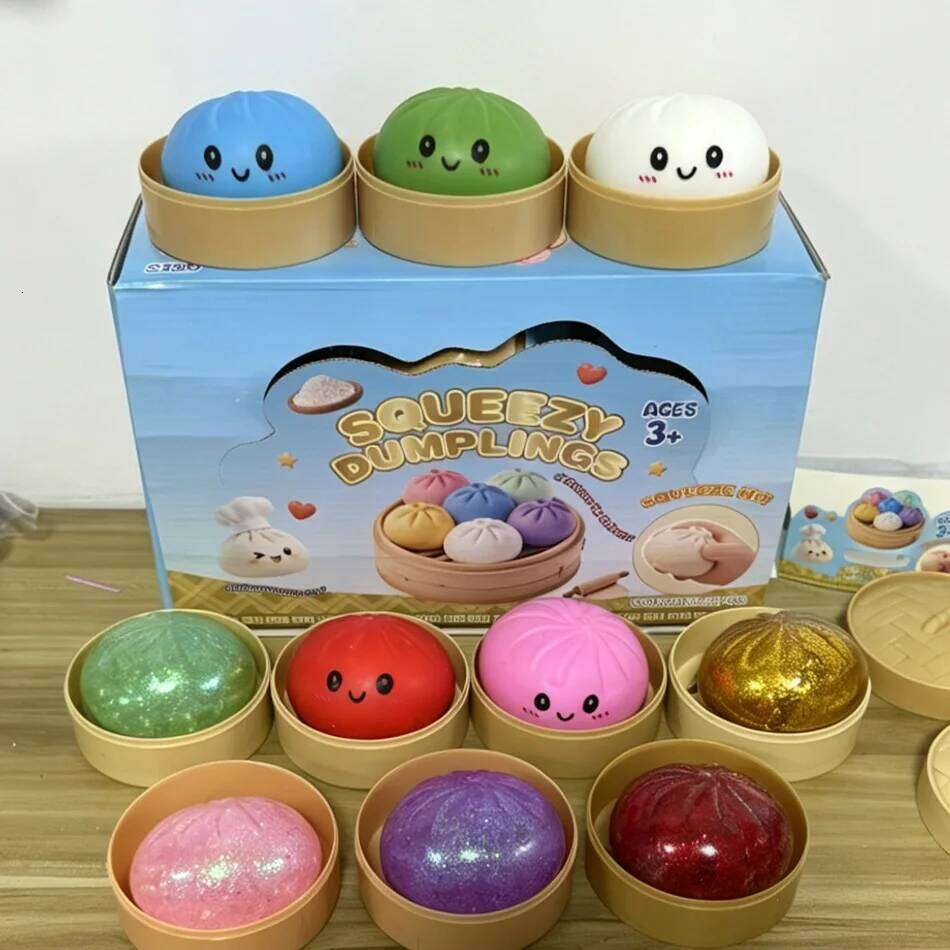 one random colorGlitter Squishies Bun Baozi Dumpling Mystery Box Colorful Food Squishy Sensory Fidget Toy Anti 26L0526