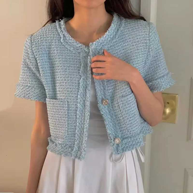 New Summer Collection Online Runway Women Coats Round Neck Patchwork Fringed Rough Edge Loose Short Sleeved Tweed Jacket M260525