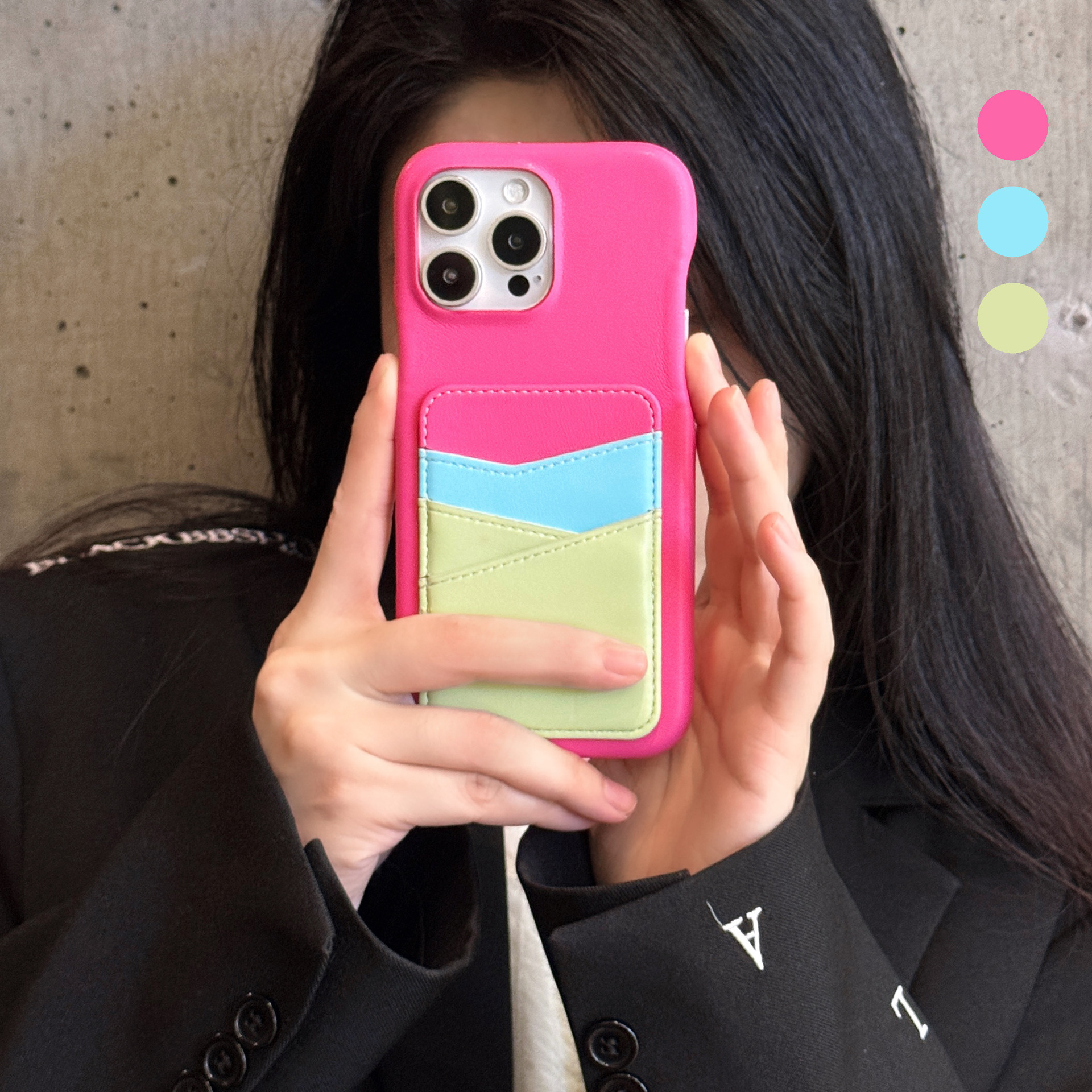 Color-blocking and contrasting color card slot case suitable Apple 16 Pro Max phone case, iPhone 15, high-end feel, new leather style for 13